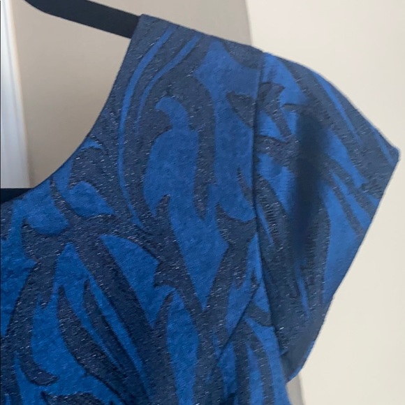 J. Crew Blue Shift Dress with Black Floral Overlay - Picture 2 of 3